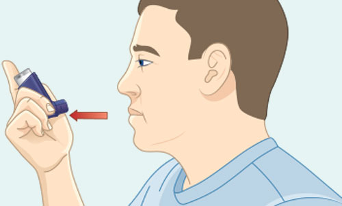 Illustration of someone removing the inhaler from their lips Remove inhaler after you have taken a deep breath