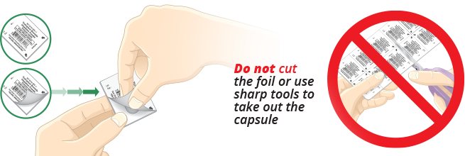 Do not cut the foil or use sharp tools to take out the capsule Do not cut the foil or use sharp tools to take out the capsule